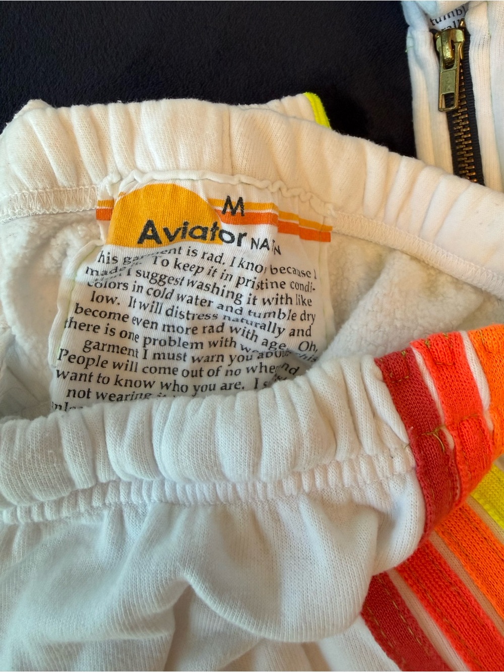 Aviator Nation White/Neon Stripe Set Small Hoodie/Medium Pants - Picture 2 of 4